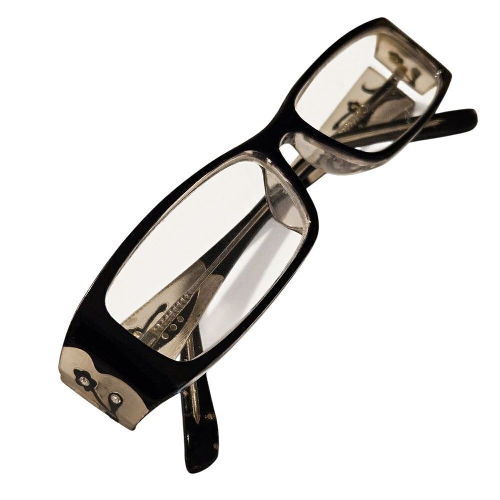 Vintage Black and Rhinestone Rectangular Glasses